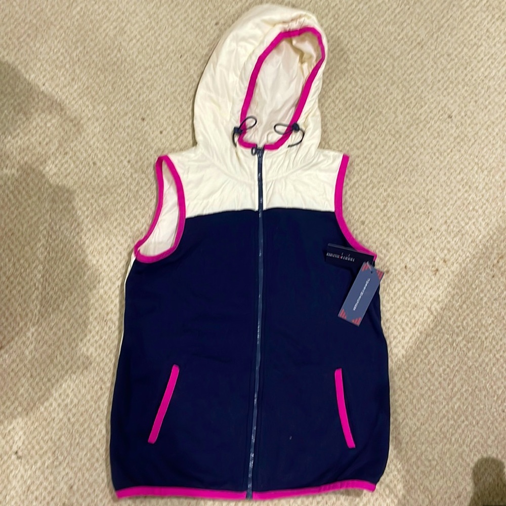NWT Tommy Hilfiger white, pink, and navy blue winter vest